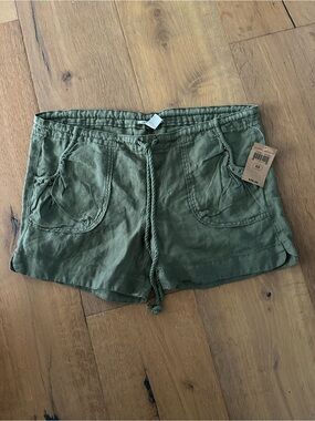 NWT Lucky Brand 100% Linen Drawstring Waist Shorts Olive Green Size XS